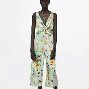 Zara Green Floral Satin Jumpsuit